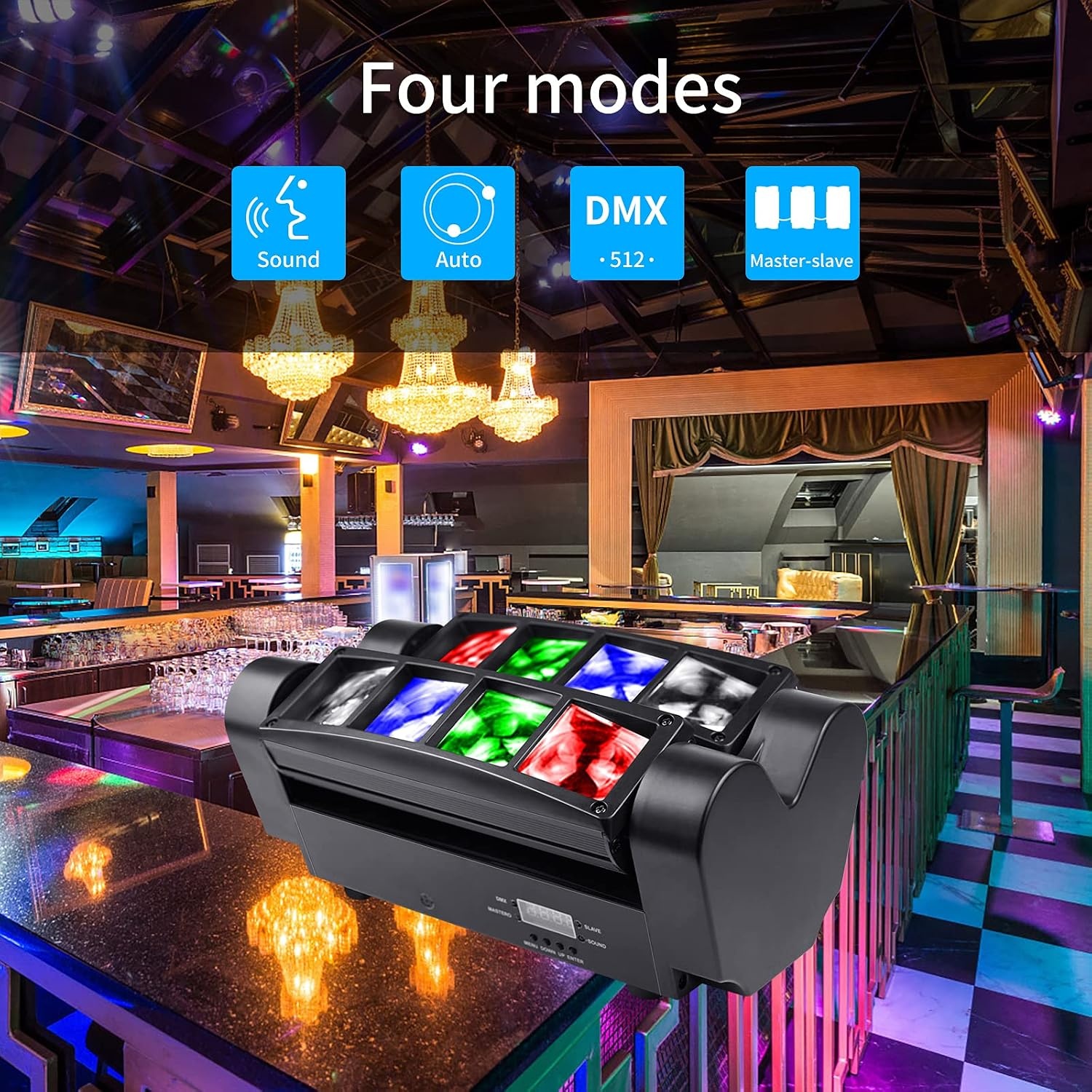 BETOPPER DMX512 Mobiele koplampen, discolampen, podiumlampen, mini-spider, feestlicht, RGBW DMX512, hoge energie-activering van Halloween, party, club, bar, huis, 2 stuks
