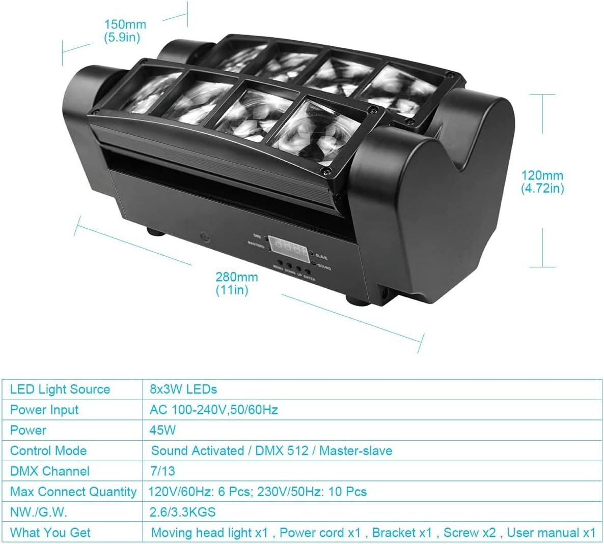 BETOPPER DMX512 Mobiele koplampen, discolampen, podiumlampen, mini-spider, feestlicht, RGBW DMX512, hoge energie-activering van Halloween, party, club, bar, huis, 2 stuks