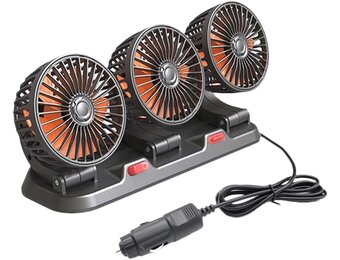 Riloer Draagbare auto koelventilator driekoppige elektrische koeling luchtcirculator voor vrachtwagen, bestelwagen, SUV, camper, boot, automatische 360° roterende ventilator
