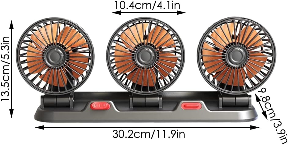 Riloer Draagbare auto koelventilator driekoppige elektrische koeling luchtcirculator voor vrachtwagen, bestelwagen, SUV, camper, boot, automatische 360° roterende ventilator