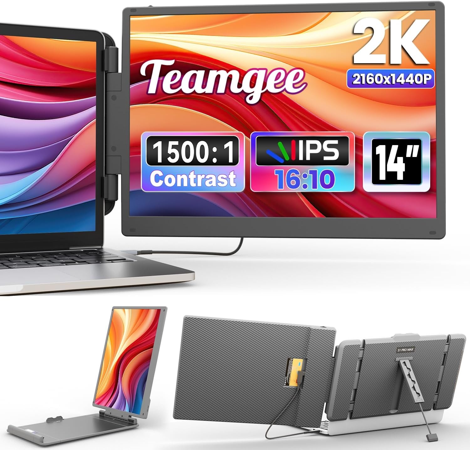 Teamgee S1 Pro Max 14 inch QHD Portable Monitor - Zilver