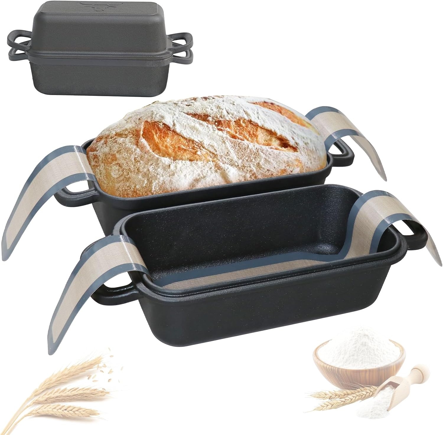 Illidan Broodbakvorm met deksel, gietijzeren pot brood bakken (zwart)