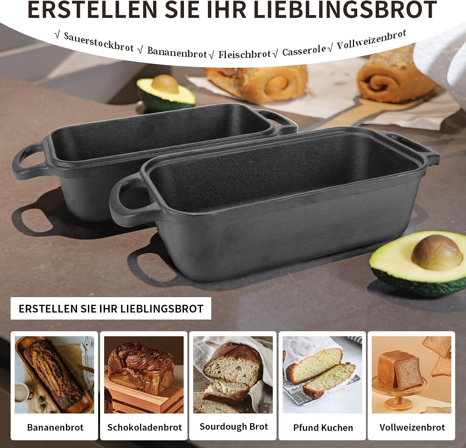 Illidan Broodbakvorm met deksel, gietijzeren pot brood bakken (zwart)