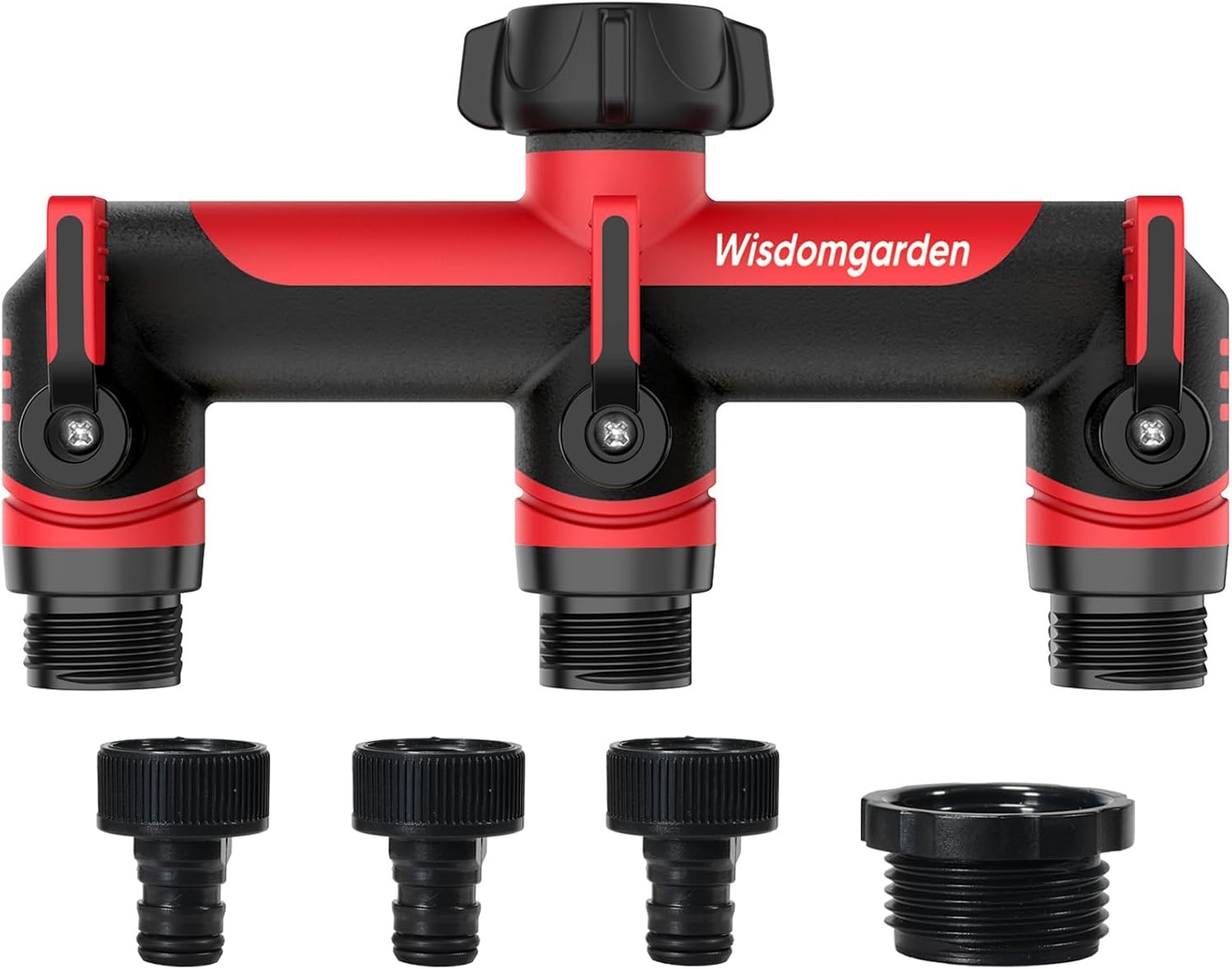 3-weg tuinslang splitterslang, 3/4" schroefdraad omvormer connector, kraanadapter voor slang en irrigatie timers-zwart en rood