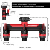 3-weg tuinslang splitterslang, 3/4" schroefdraad omvormer connector, kraanadapter voor slang en irrigatie timers-zwart en rood