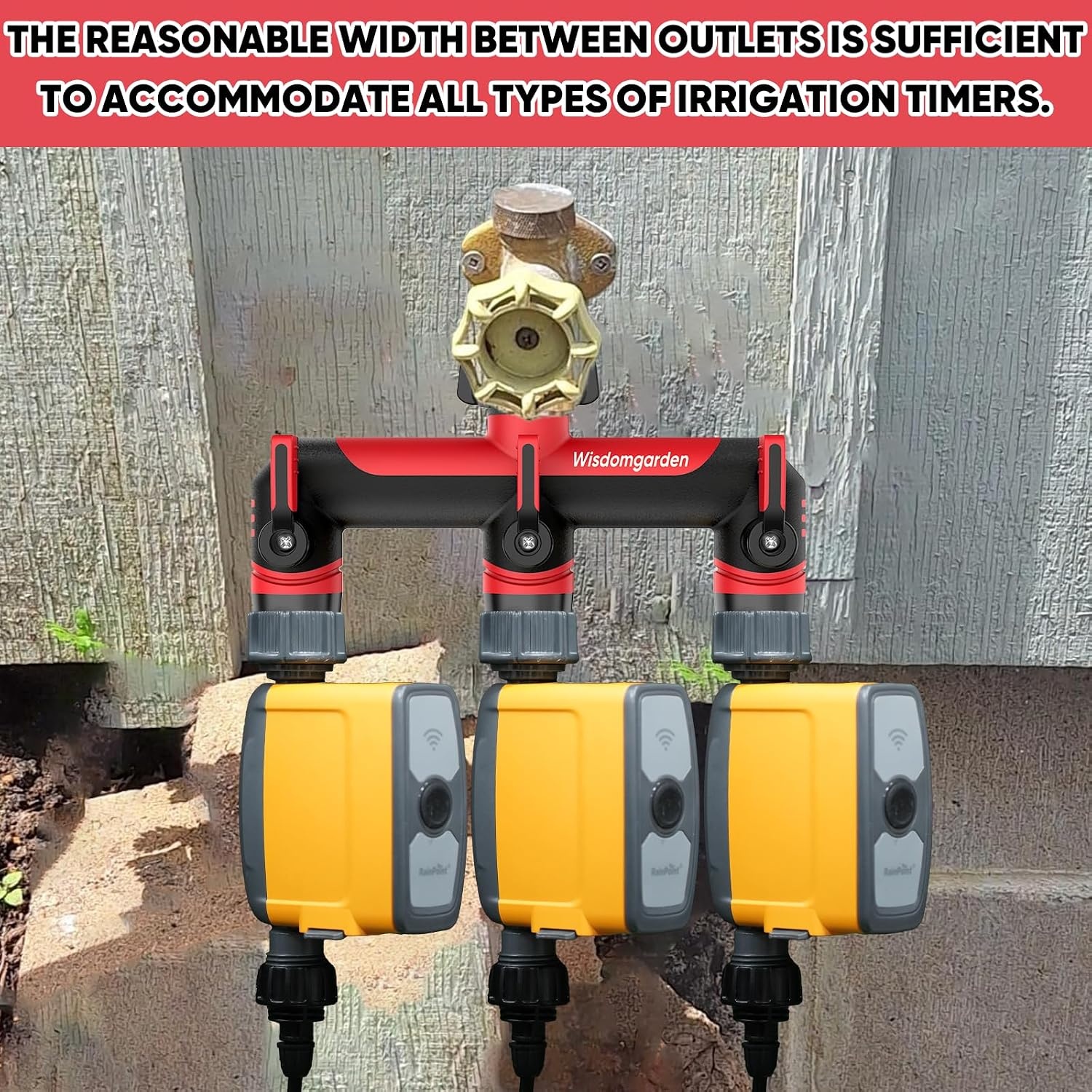 3-weg tuinslang splitterslang, 3/4" schroefdraad omvormer connector, kraanadapter voor slang en irrigatie timers-zwart en rood