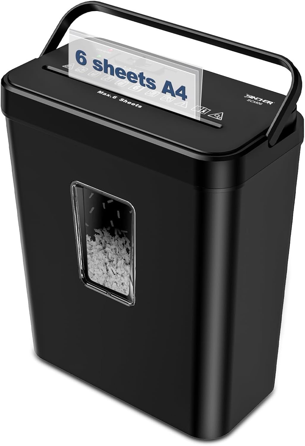SINCHEREU P4 Papierversnipperaar - 6 Vel - 13L Zwart - 34% Korting