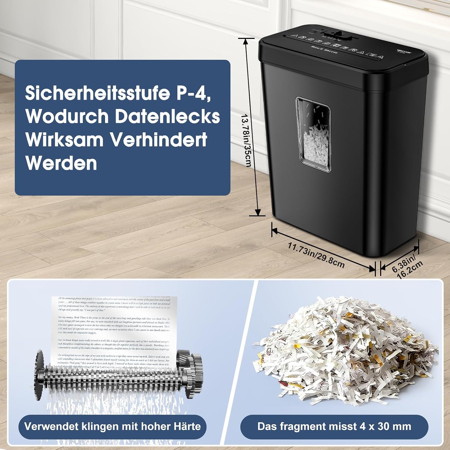 SINCHEREU P4 Papierversnipperaar - 6 Vel - 13L Zwart - 34% Korting