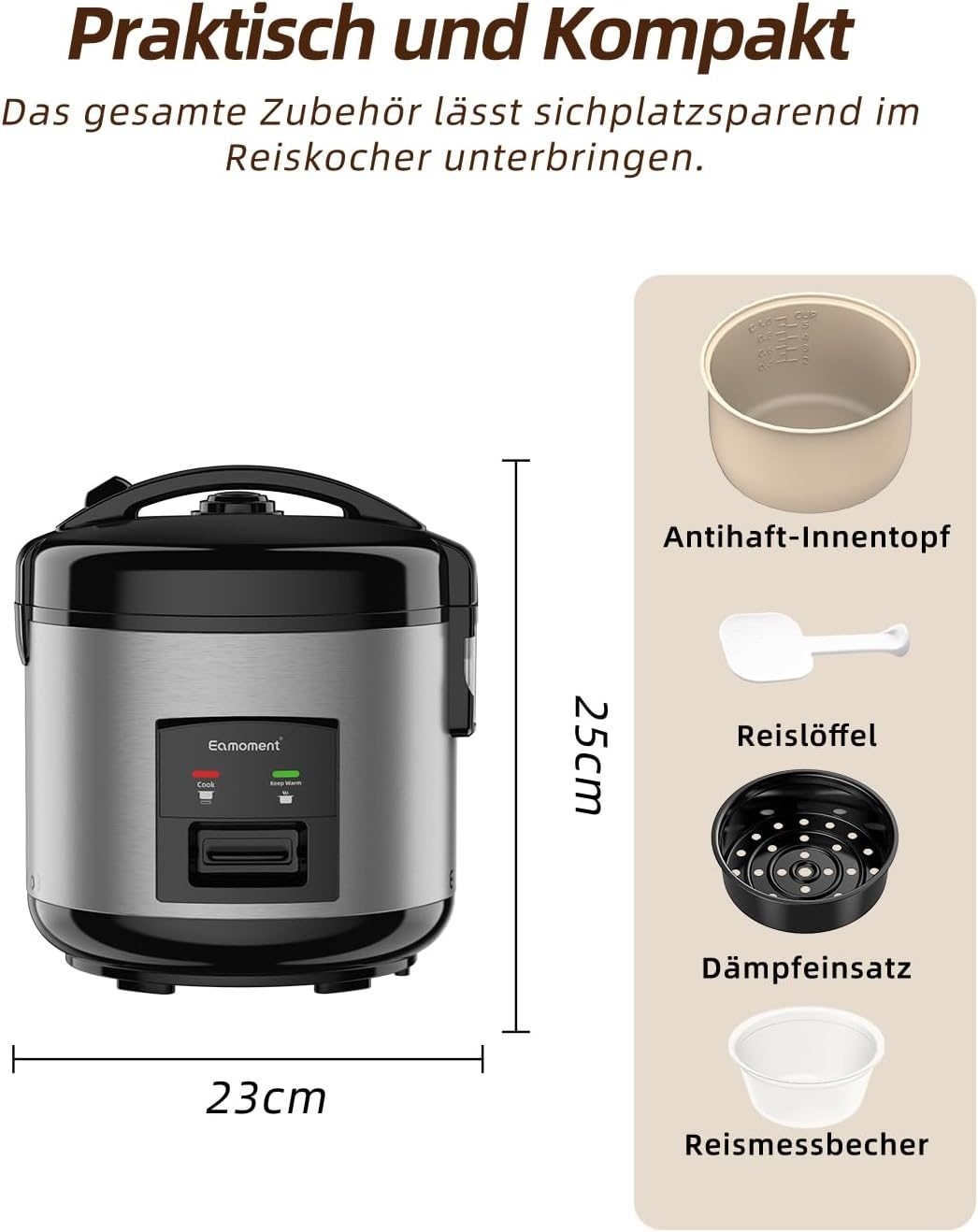 Rijstkoker 1L 400W Zilv - 34% Korting! Snel koken, warmhoudfunctie