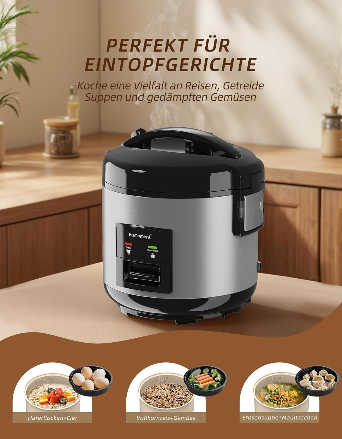 Rijstkoker 1L 400W Zilv - 34% Korting! Snel koken, warmhoudfunctie