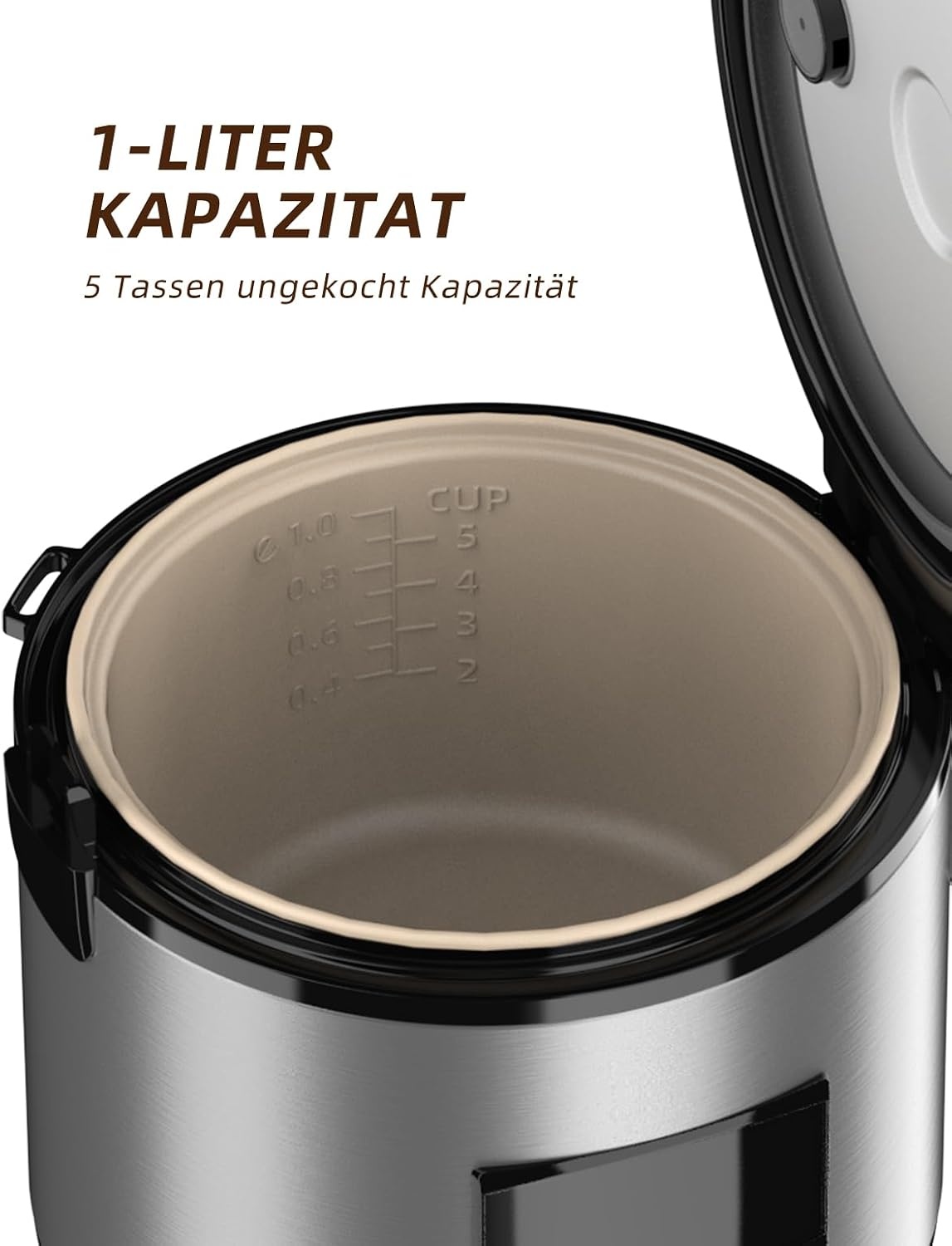 Rijstkoker 1L 400W Zilv - 34% Korting! Snel koken, warmhoudfunctie