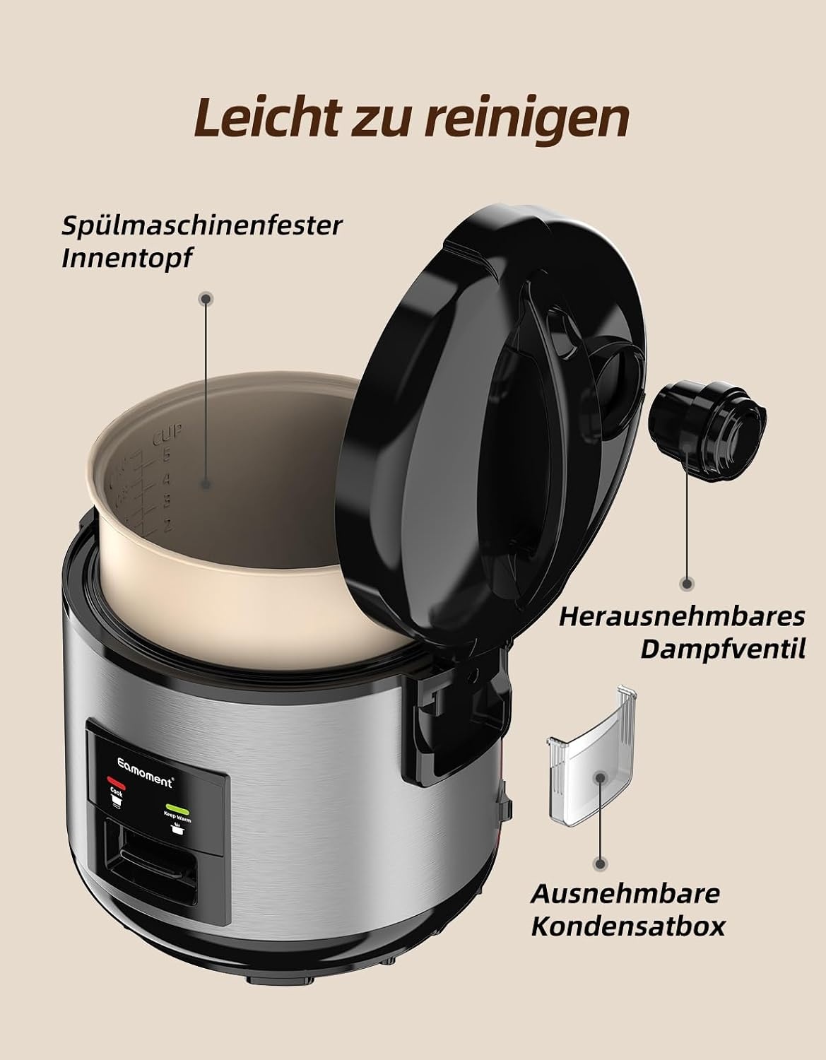 Rijstkoker 1L 400W Zilv - 34% Korting! Snel koken, warmhoudfunctie