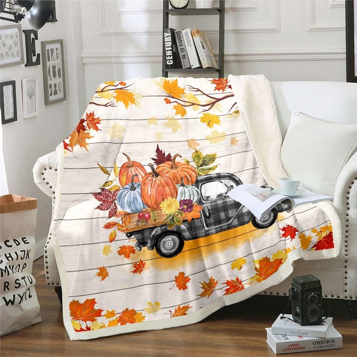 Herfst Deken Pompoen Vrachtwagen Plaid 229x229 cm - 34% Korting