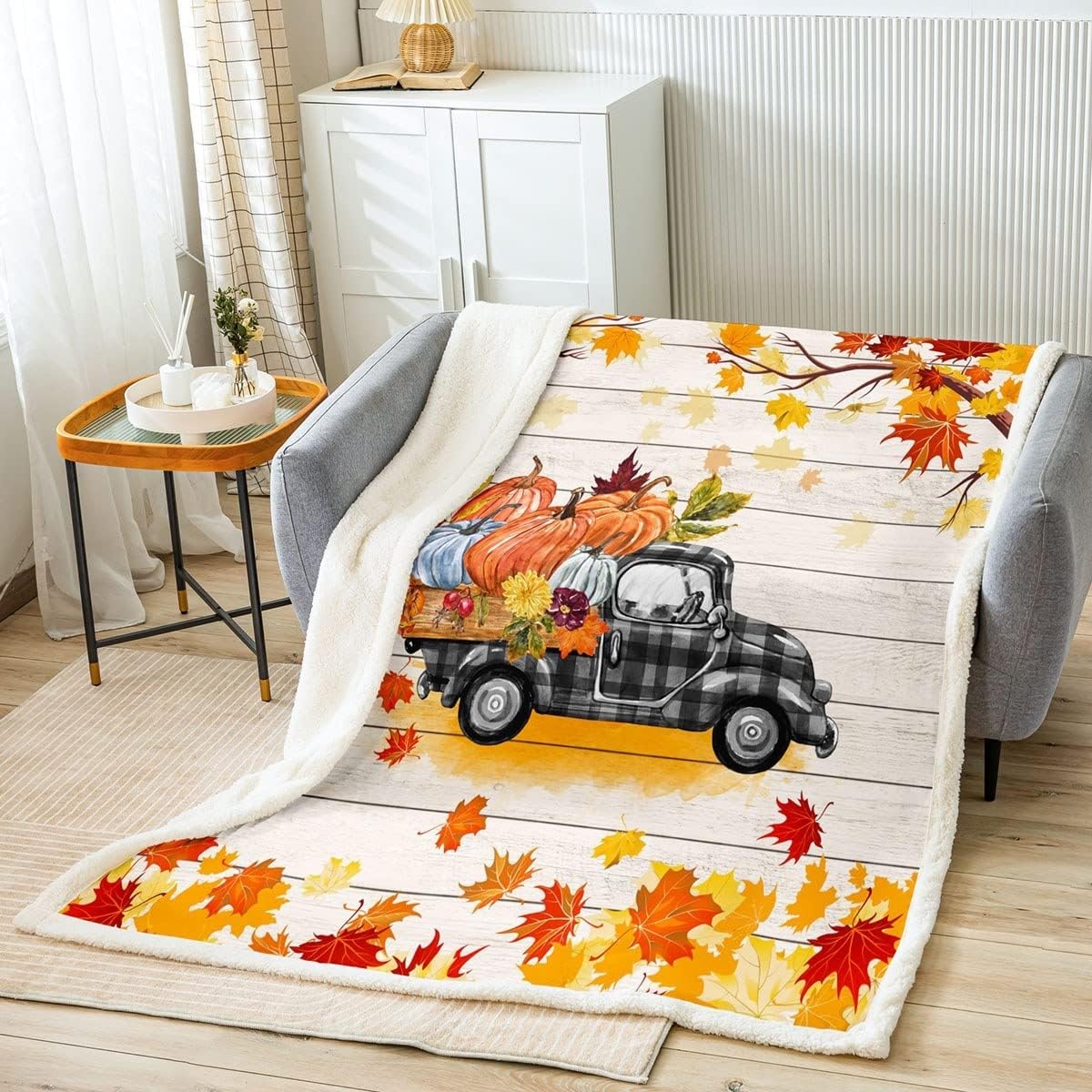 Herfst Deken Pompoen Vrachtwagen Plaid 229x229 cm - 34% Korting