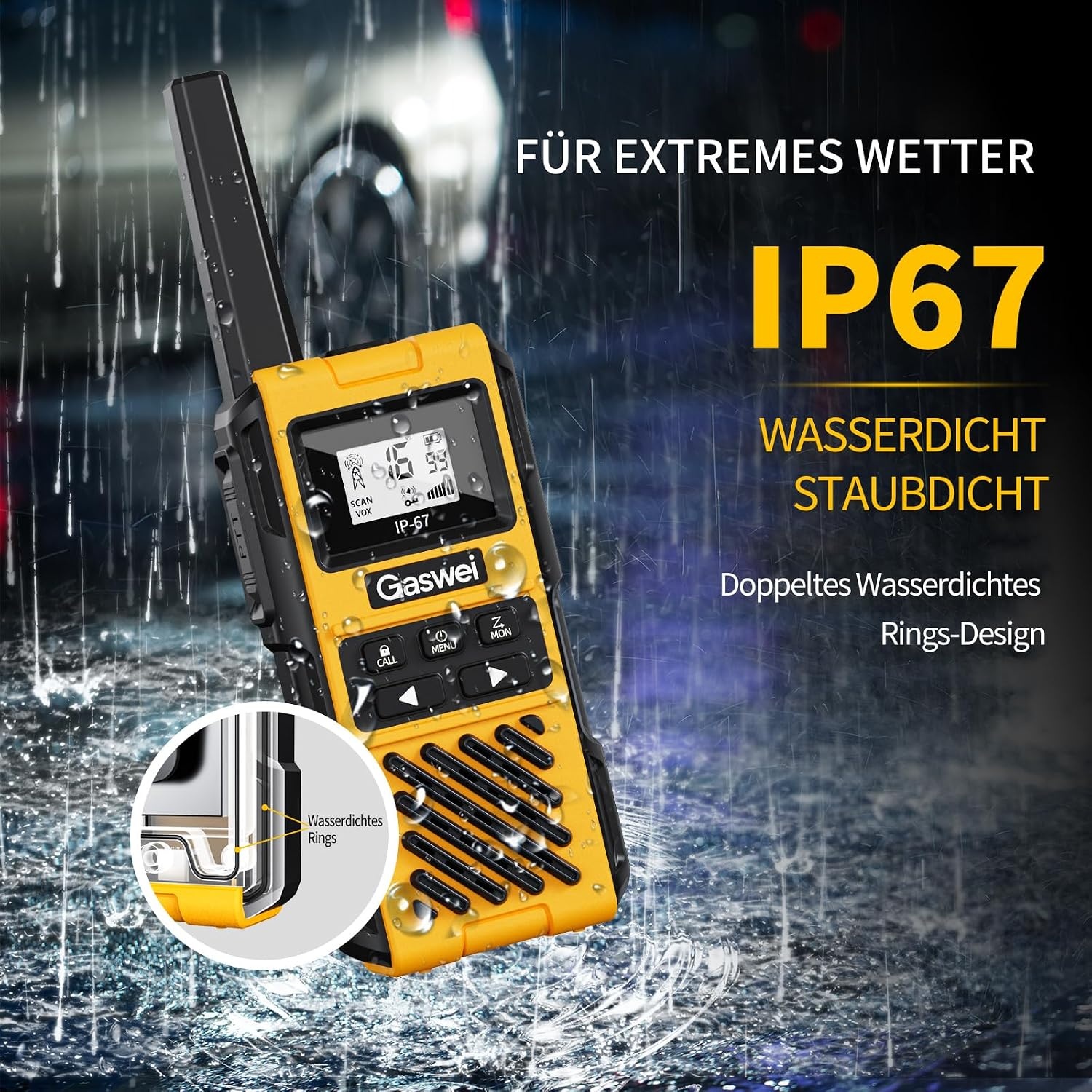 4x Walkie-Talkie Set G1pro IP67 Waterdicht 5km Geel