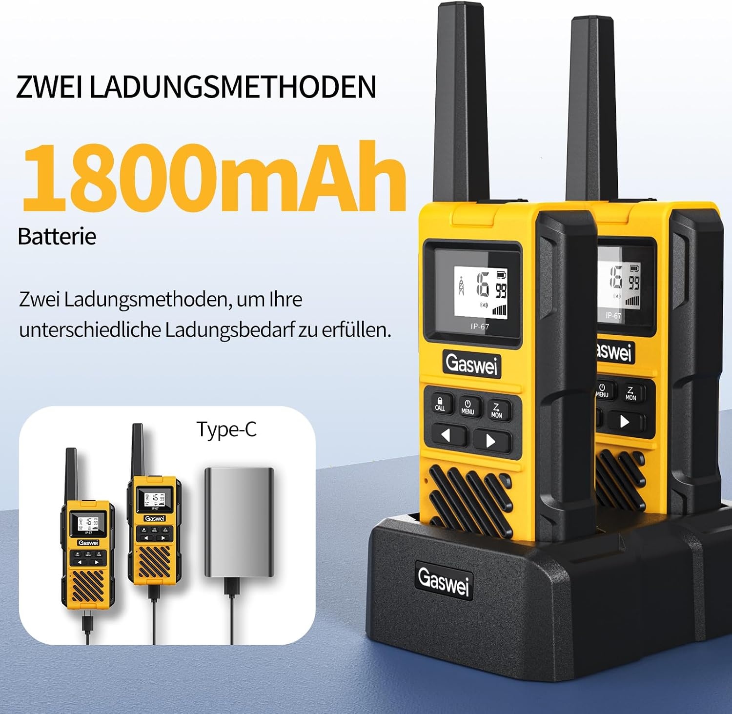 4x Walkie-Talkie Set G1pro IP67 Waterdicht 5km Geel