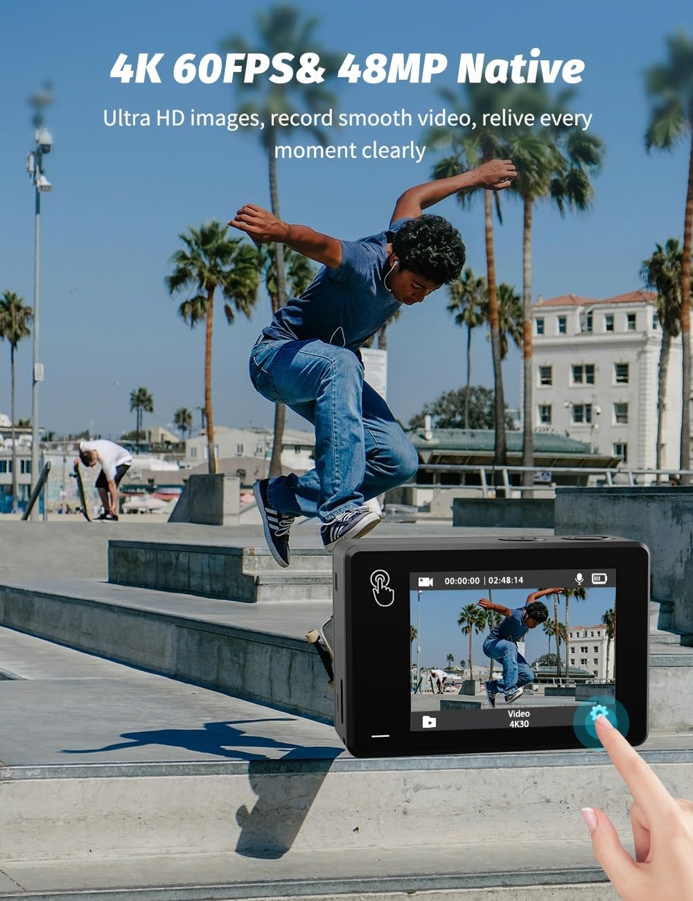 Actiecamera 4K 60FPS 64MP Dual Screen | 40m Waterdicht | 34% Korting