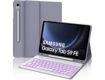 Toetsenbordhoes voor Samsung Galaxy Tab S9 FE 10,9 inch 2023 | AZERTY Frans | Achtergrondverlichting | Magnetisch | Afneembaar | Bluetooth | Paars