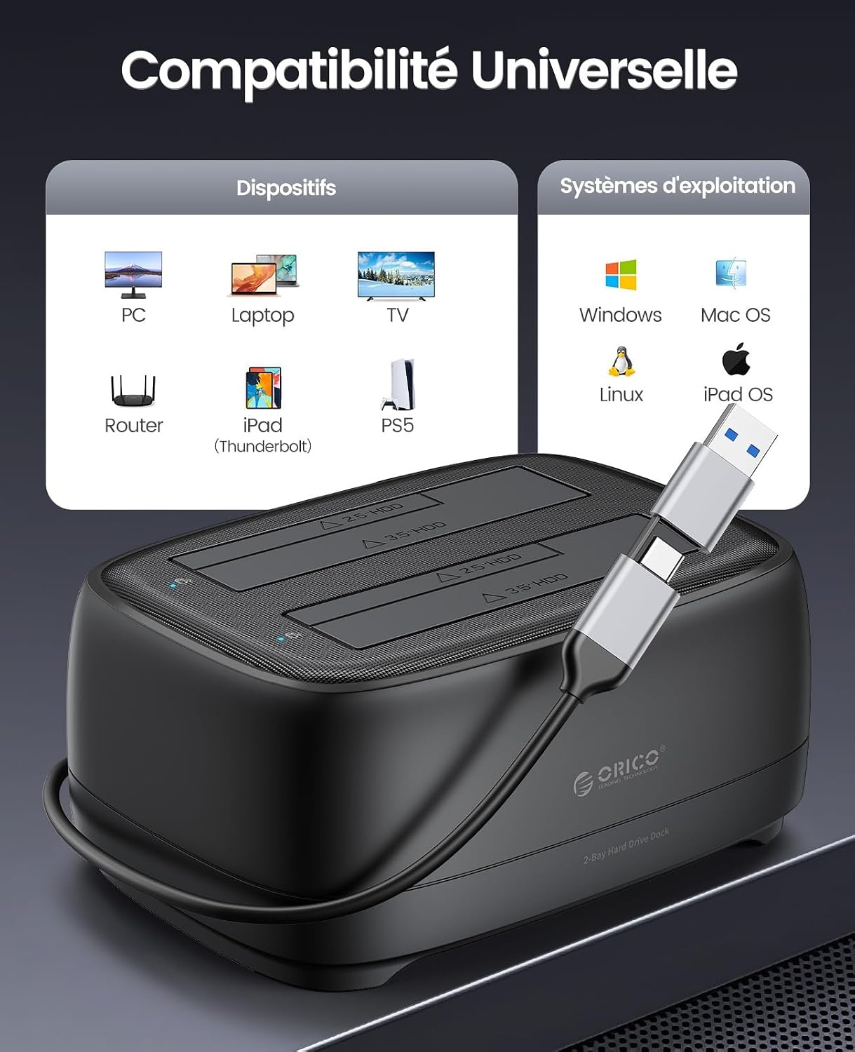 Orico Dubbele Docking Station voor 2.5"/3.5" HDD/SSD | 5Gbps | 33% Korting