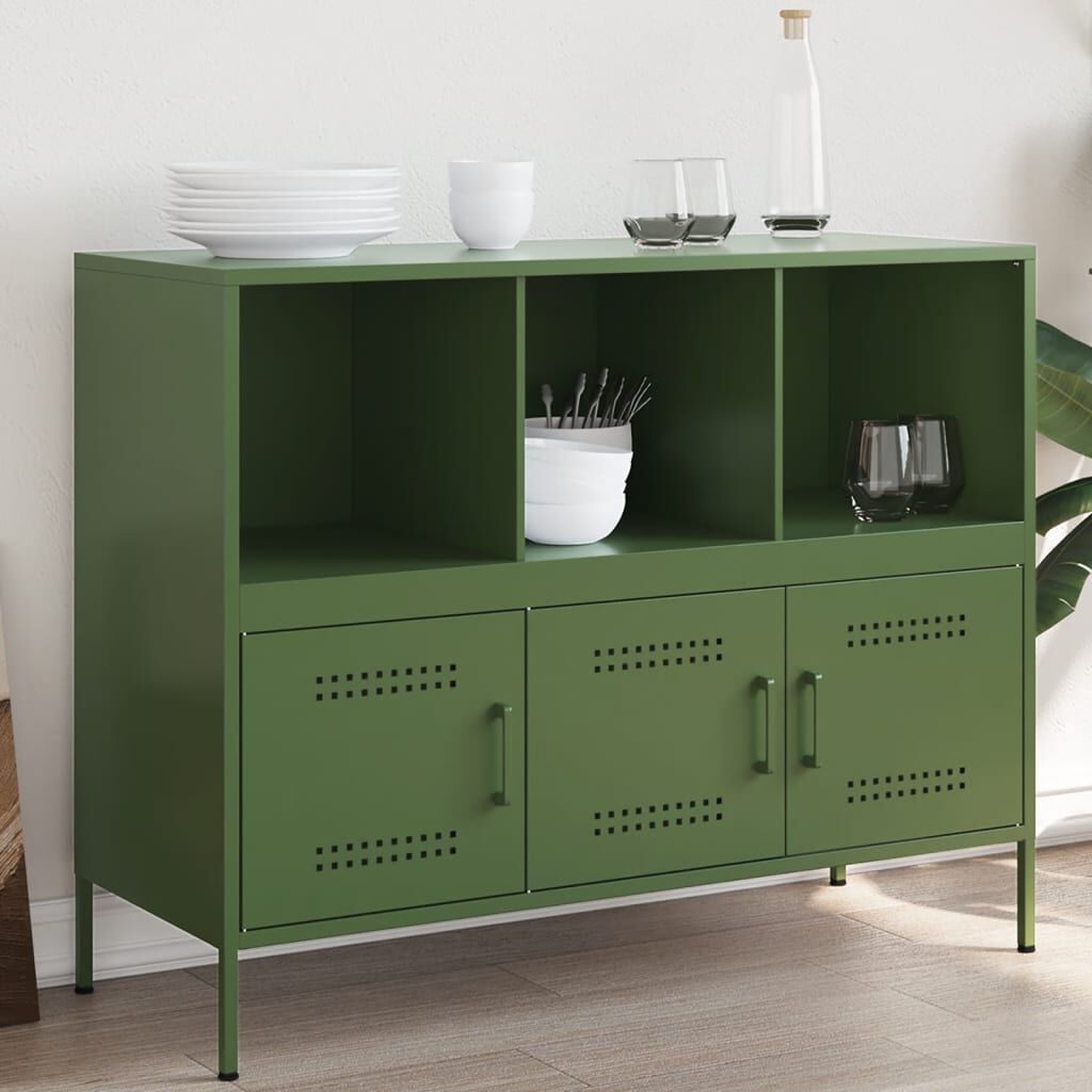 vidaXL Dressoir Olijfgroen Staal - 100,5x39x79 cm - 54% Korting