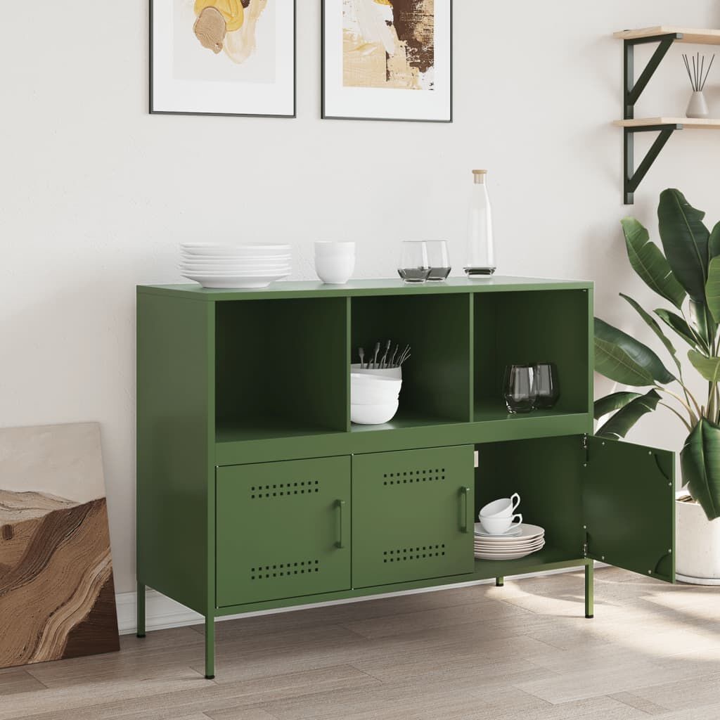 vidaXL Dressoir Olijfgroen Staal - 100,5x39x79 cm - 54% Korting