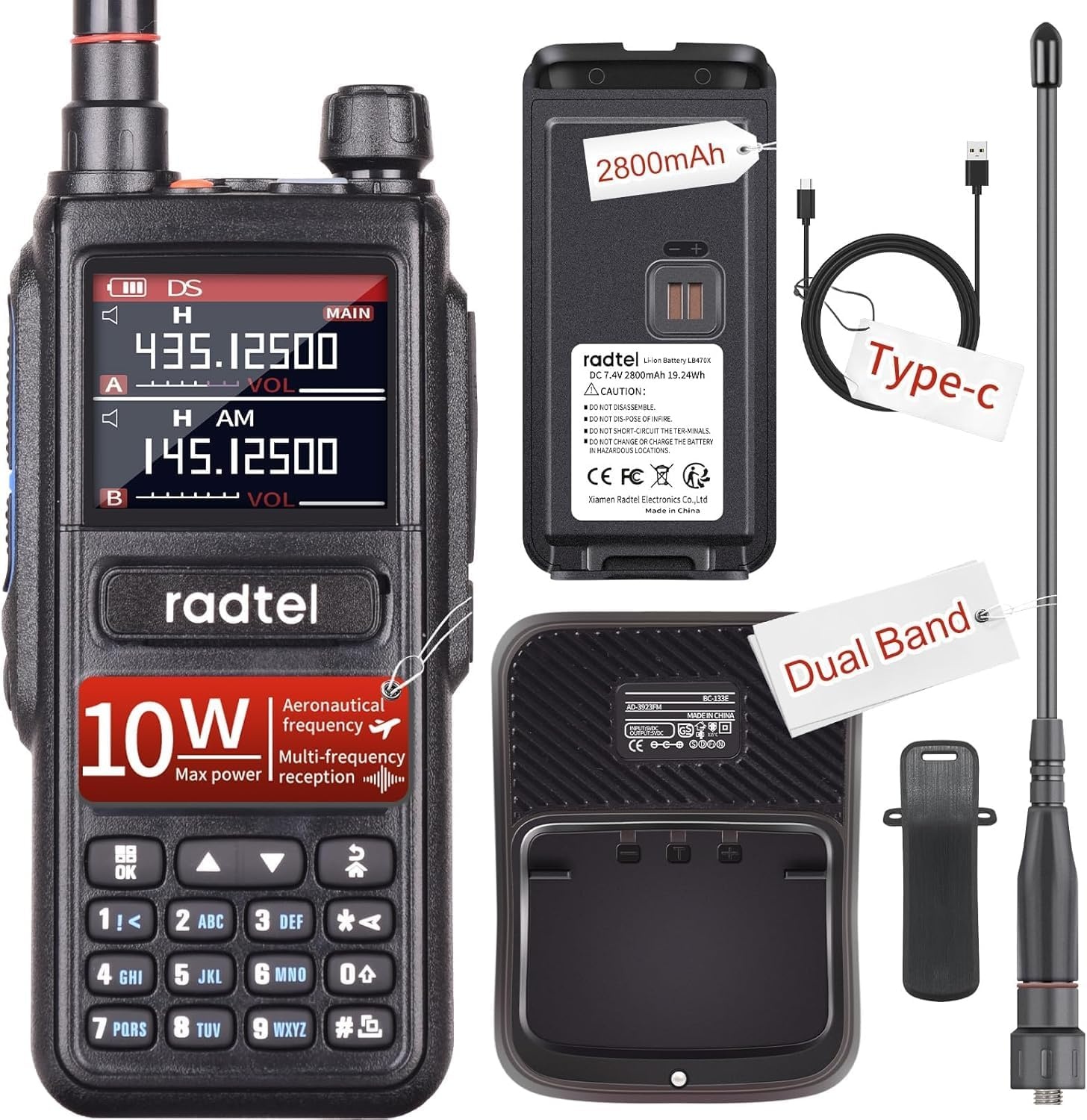 Radtel RT-470 Tri-Band Walkie-Talkie 10W met Luchtbandontvangst & NOAA Radio (34% Korting)