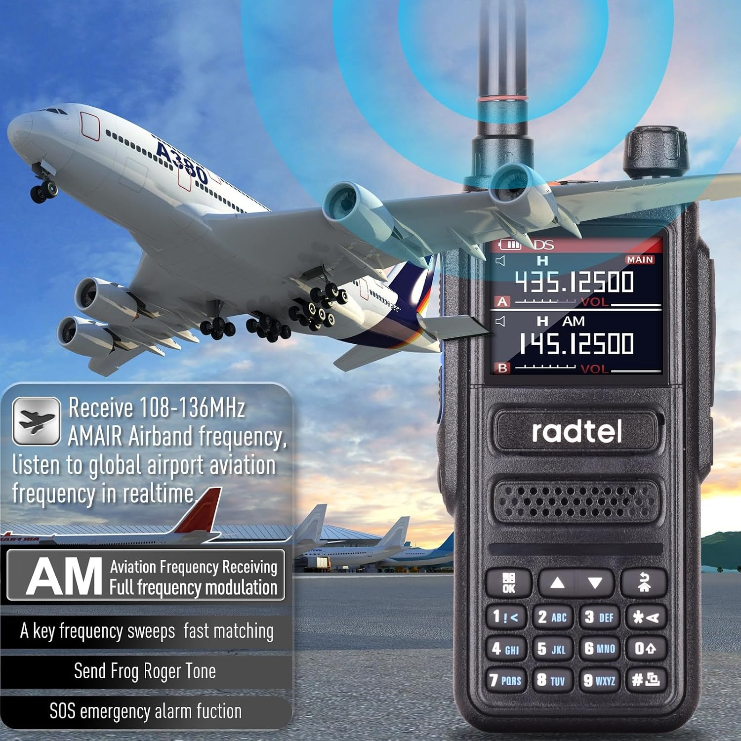 Radtel RT-470 Tri-Band Walkie-Talkie 10W met Luchtbandontvangst & NOAA Radio (34% Korting)