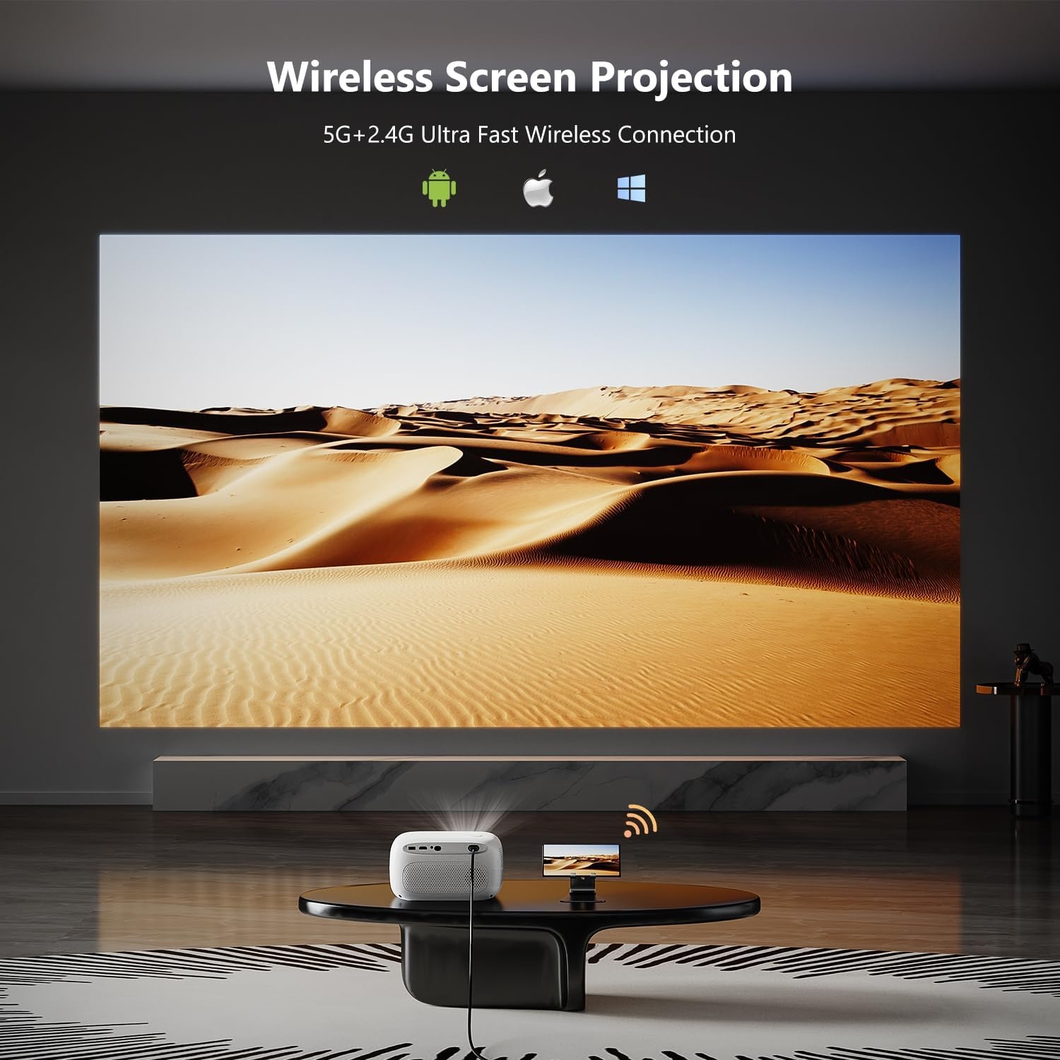PR550 4K mini-projector met bluetooth, wifi6, 1080p, 18000 lumen, draagbaar, ondersteunt elektrische focus en automatische keystone PR550 thuisbioscoop