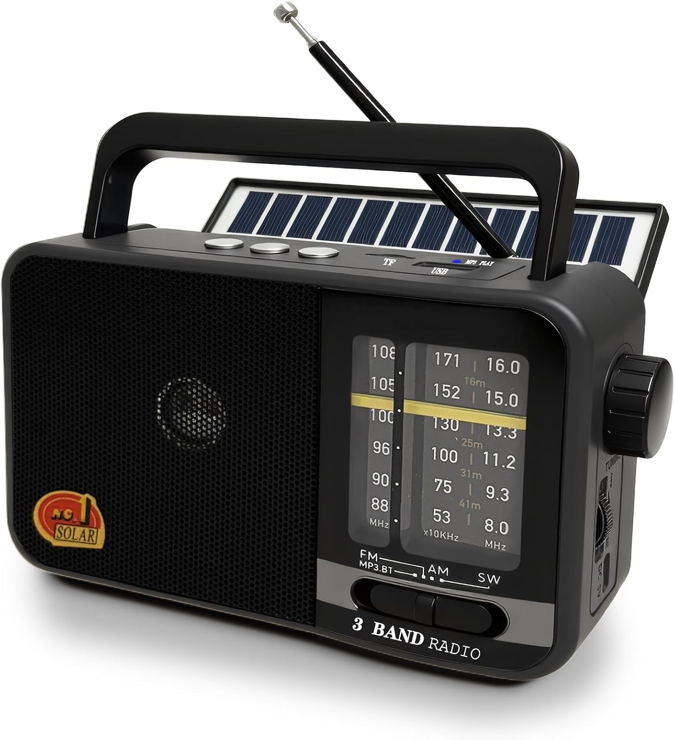 Draagbare Radio met Zonnepaneel & Bluetooth - Grijs (33% Korting)