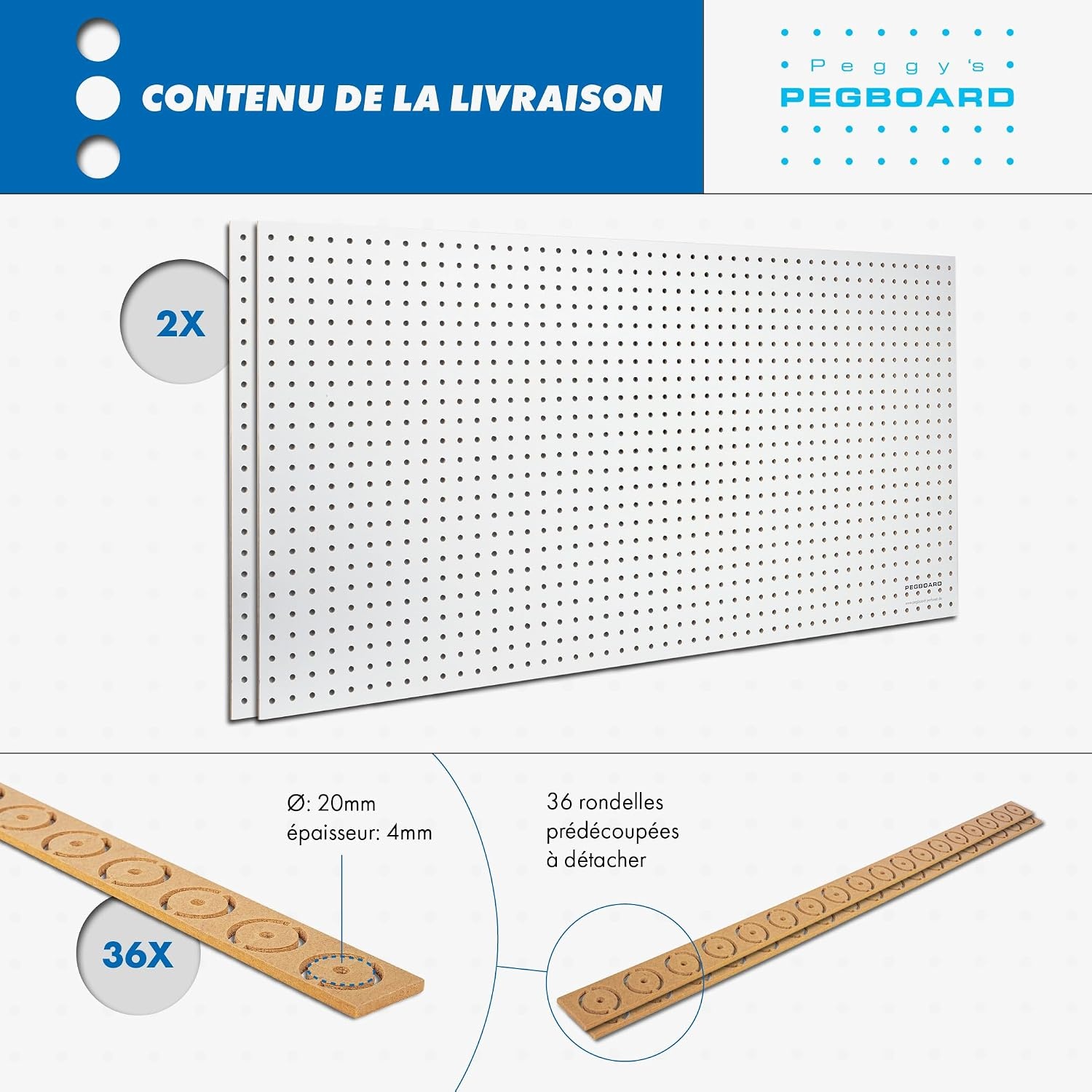 Gereedschapswand MDF 120x60 cm | Wit gelakt Perforatiebord | 7 mm gaten voor gereedschap