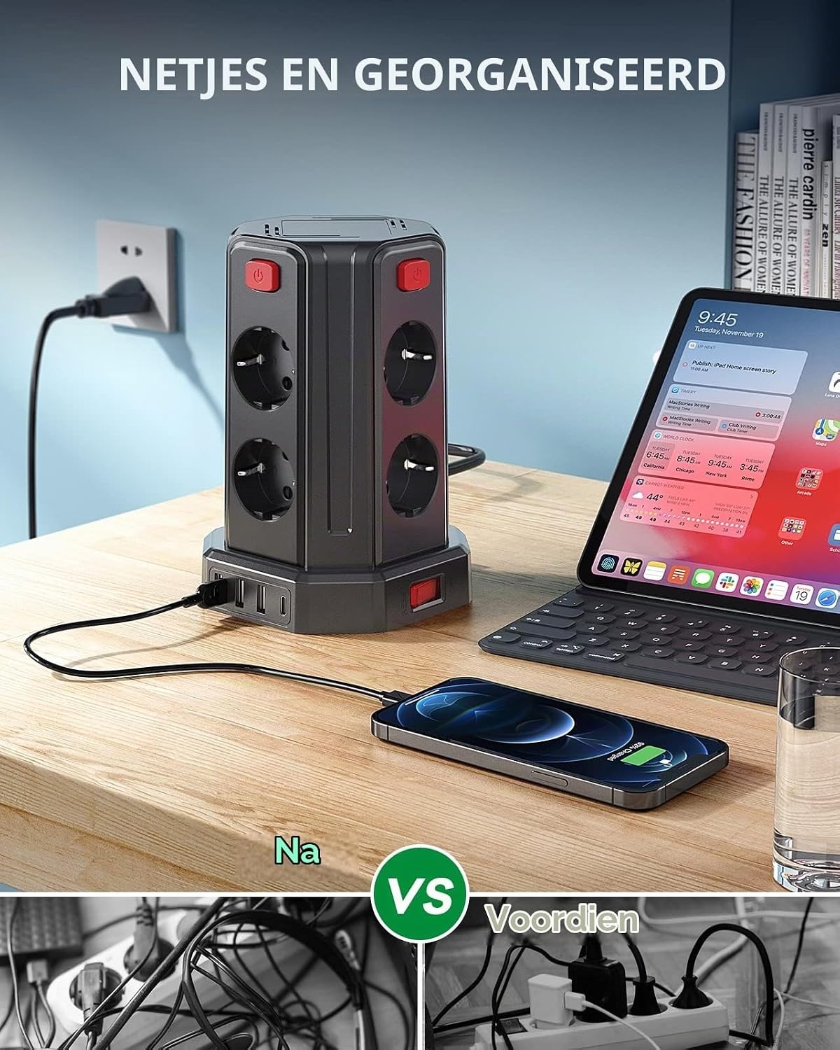 Sameriver Stekkerdoos met 4 USB & 8 Stopcontacten - 33% Korting!