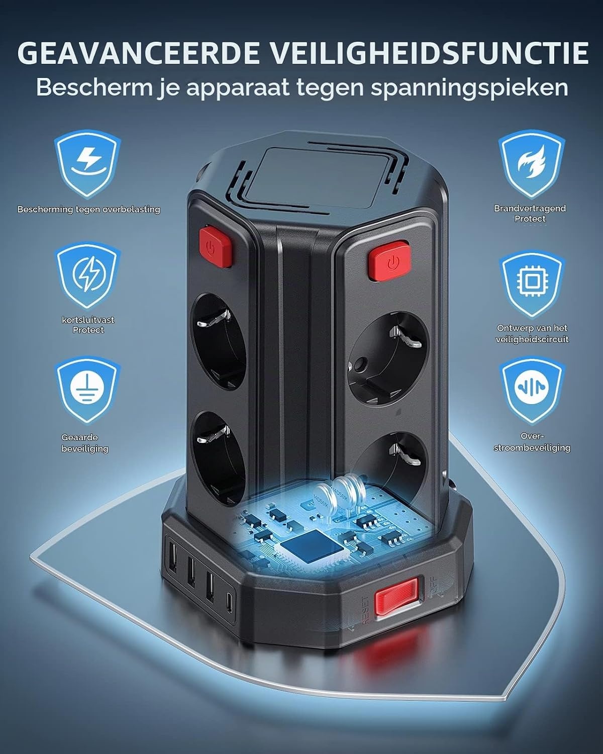 Sameriver Stekkerdoos met 4 USB & 8 Stopcontacten - 33% Korting!