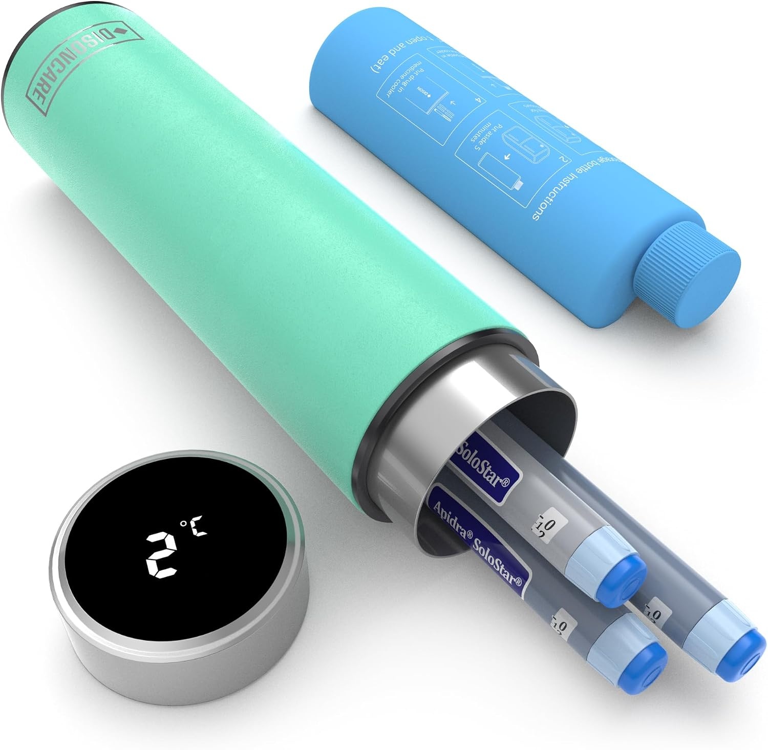 DISONCARE Insuline Koeltas met Temperatuurdisplay - Compacte Medicijnkoeler - Cyaan