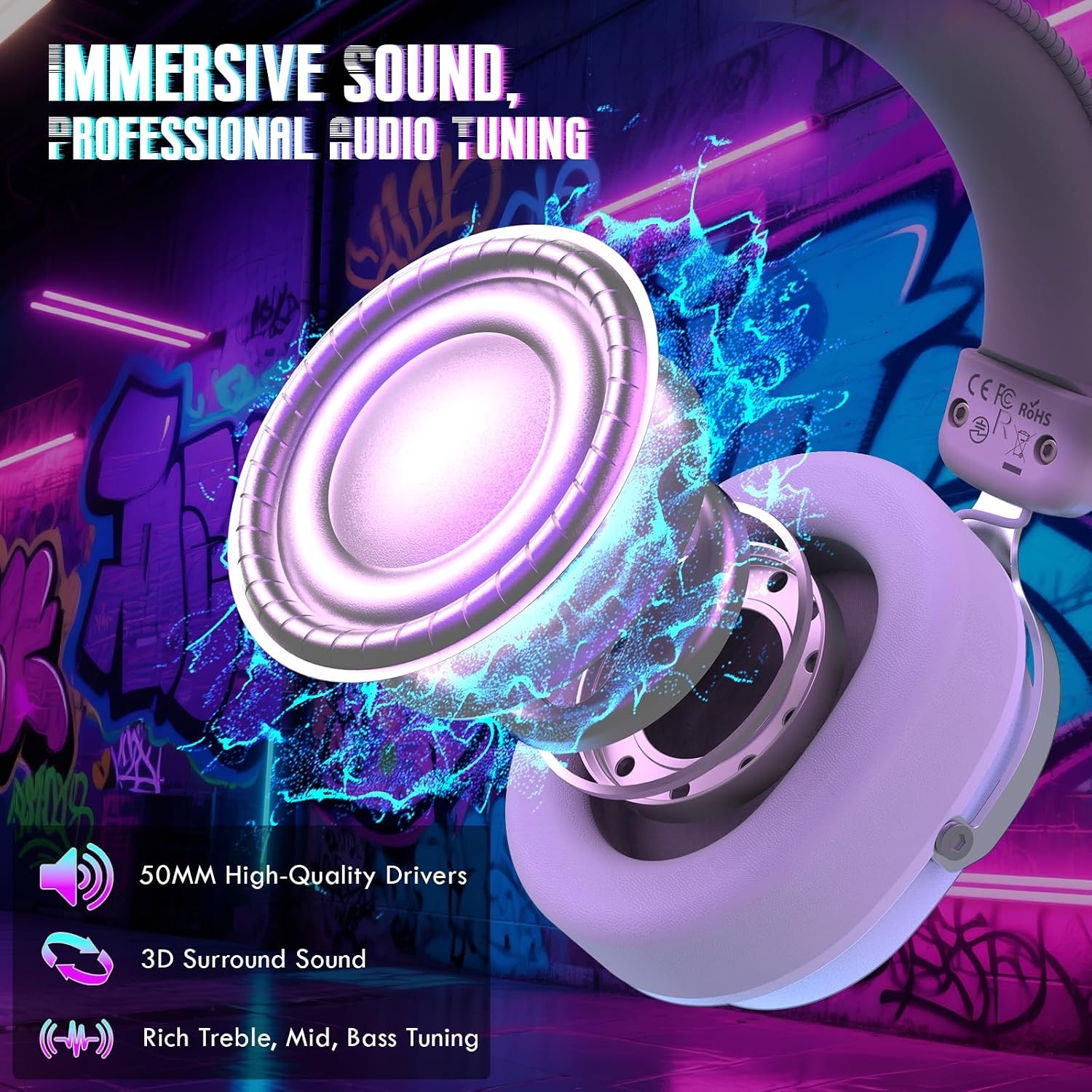 ATTACK SHARK L30PRO Draadloze Gaming Headset, 7.1 Surround,EQ Modi, Wit