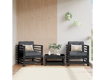 vidaXL Tuinstoelen 2 st met kussens massief grenenhout zwart