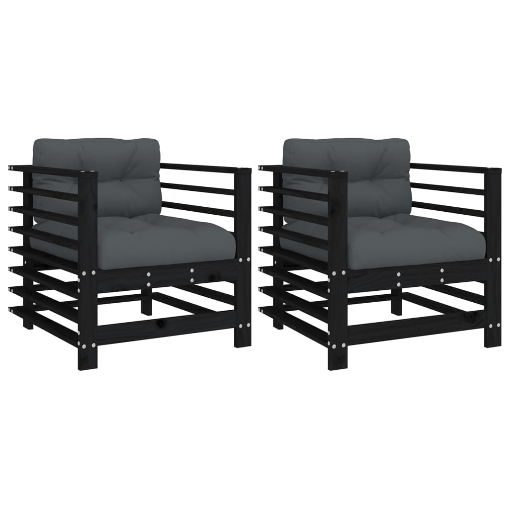 VidaXL Tuinstoelen met Kussens, Massief Grenenhout Zwart - 54% Korting!