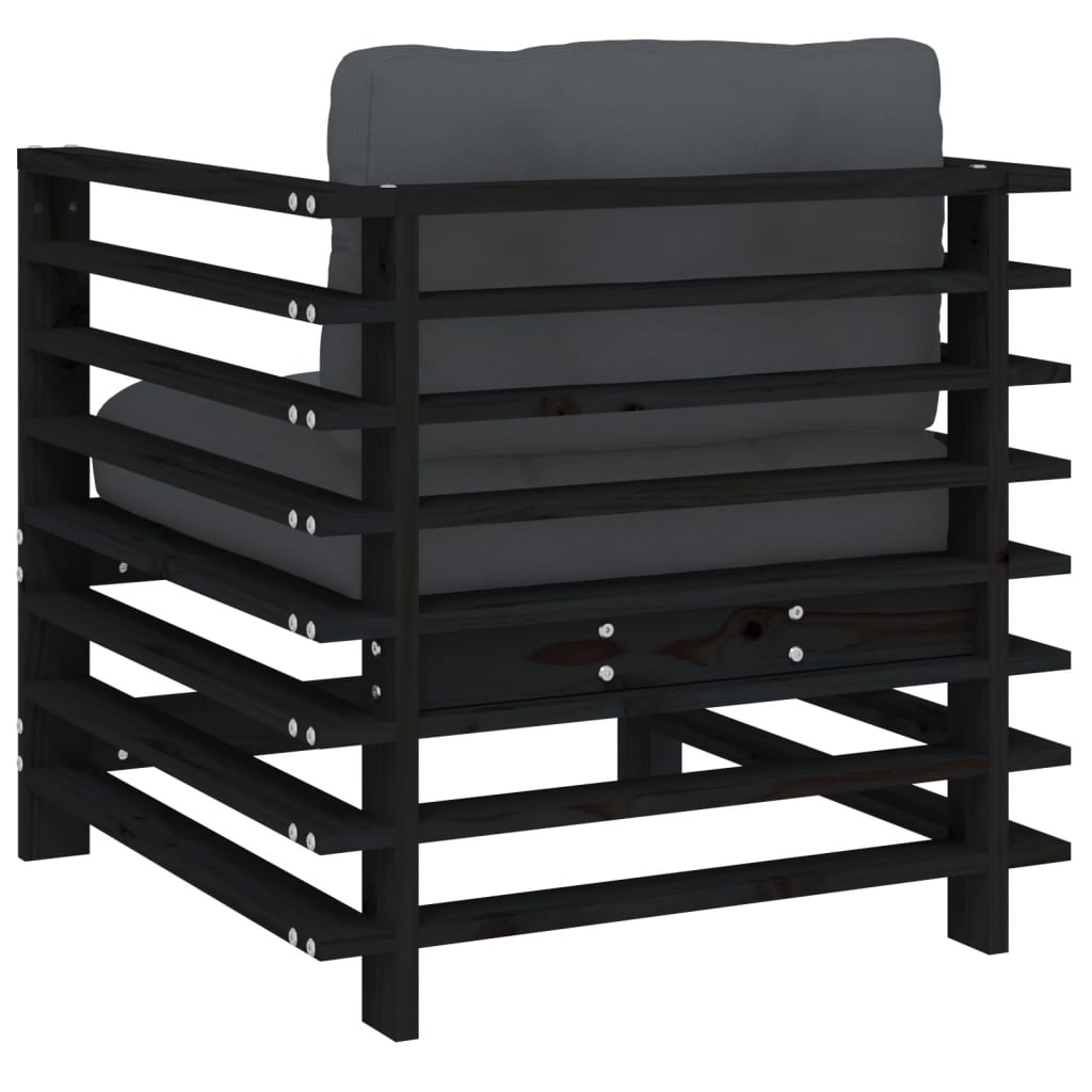 vidaXL Tuinstoelen 2 st met kussens massief grenenhout zwart