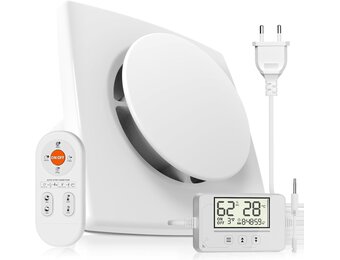 Badkamer ventilator met sensoren (vochtigheid, temperatuur), timer, 3 snelheden, afstandsbediening, realtime display. Krachtige, stille afzuiger voor badkamer, toilet, kelder. Model QU119