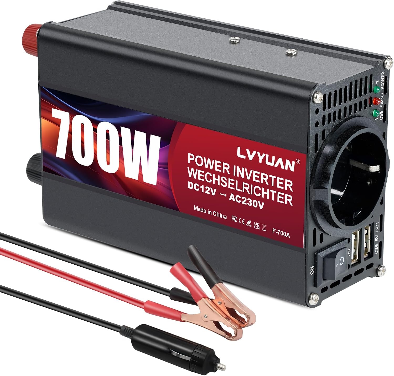 Omvormer Auto 12V naar 230V - 700W met USB & Stopcontact - 33% Korting!