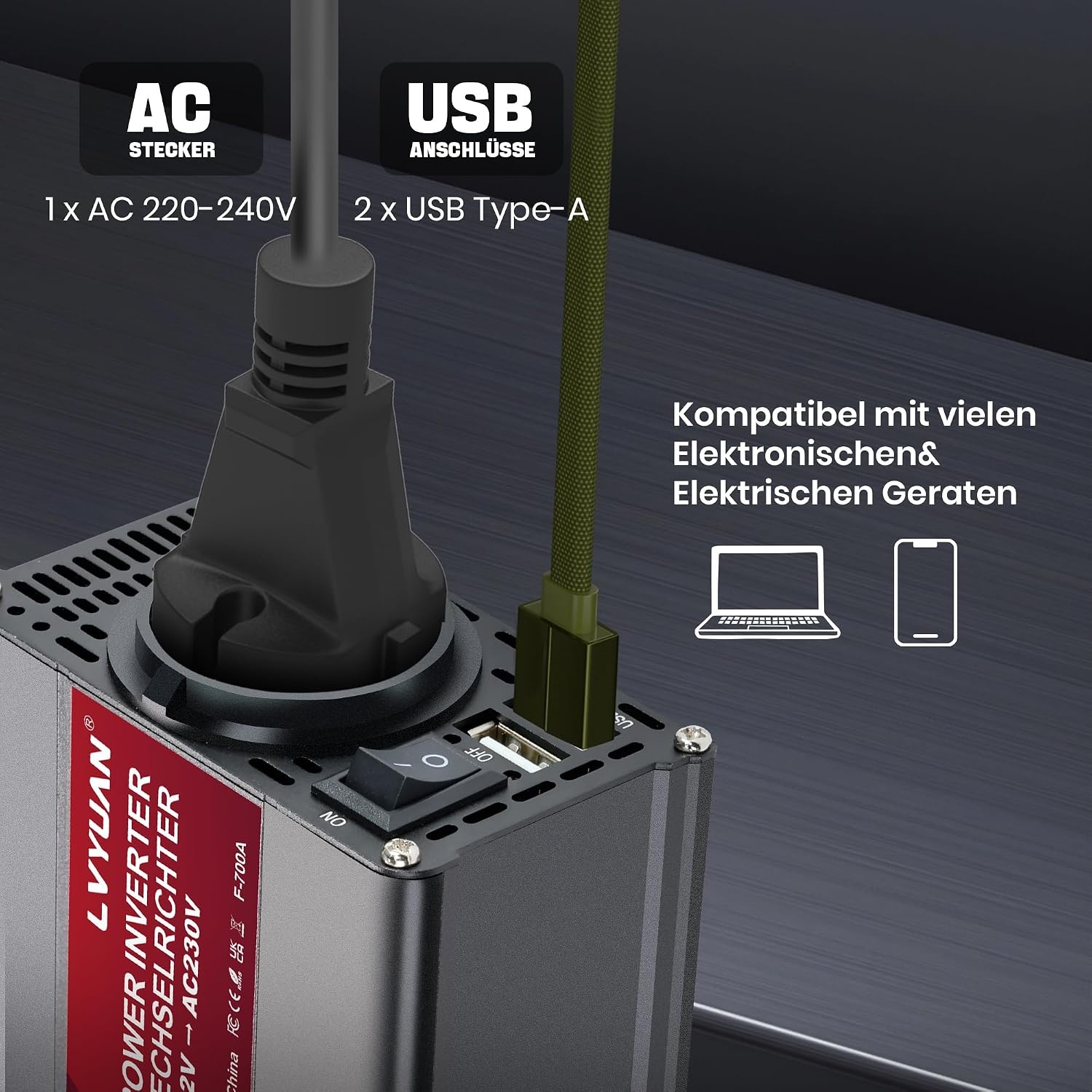 Omvormer Auto 12V naar 230V - 700W met USB & Stopcontact - 33% Korting!