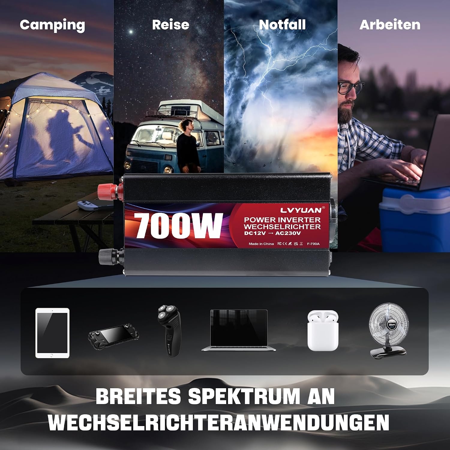 Omvormer Auto 12V naar 230V - 700W met USB & Stopcontact - 33% Korting!