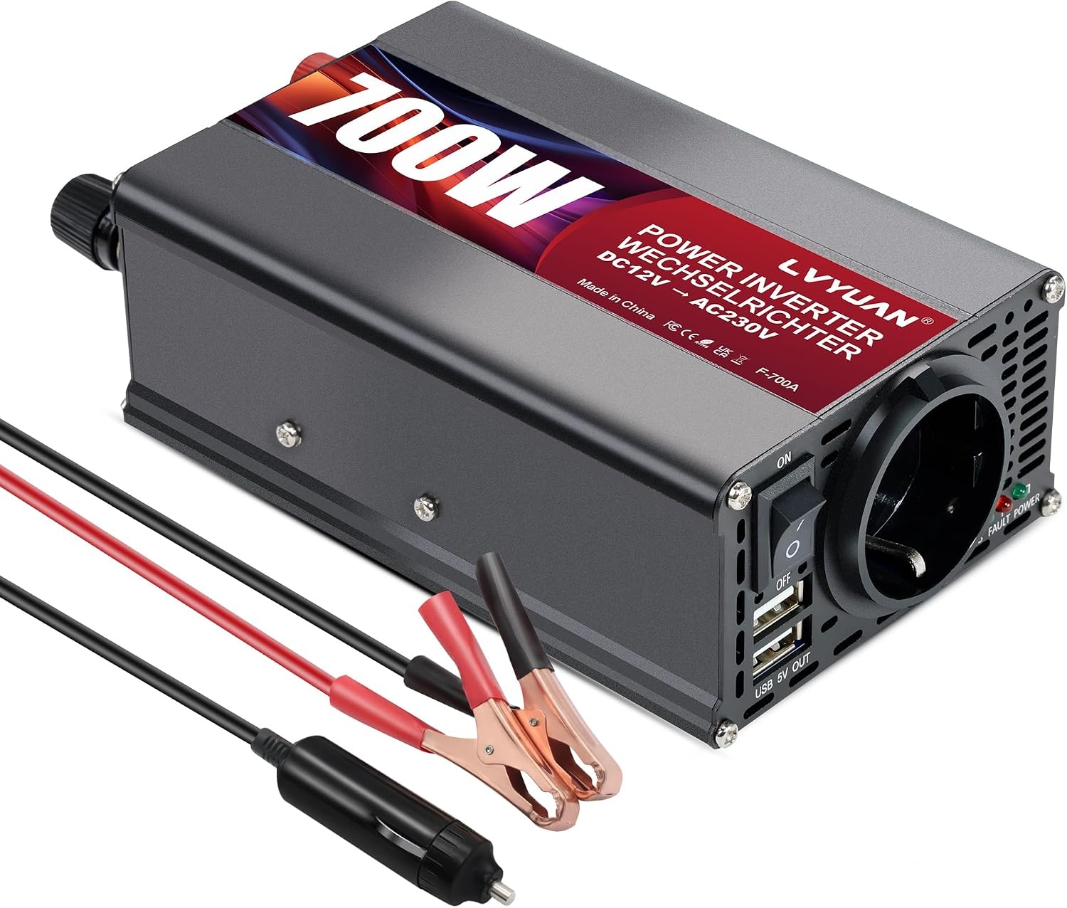 Omvormer Auto 12V naar 230V - 700W met USB & Stopcontact - 33% Korting!