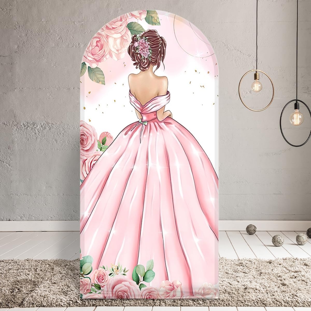 Roze Boog Achtergrond Verjaardag Meisjes | 100 x 210 cm Polyester | 31% Korting
