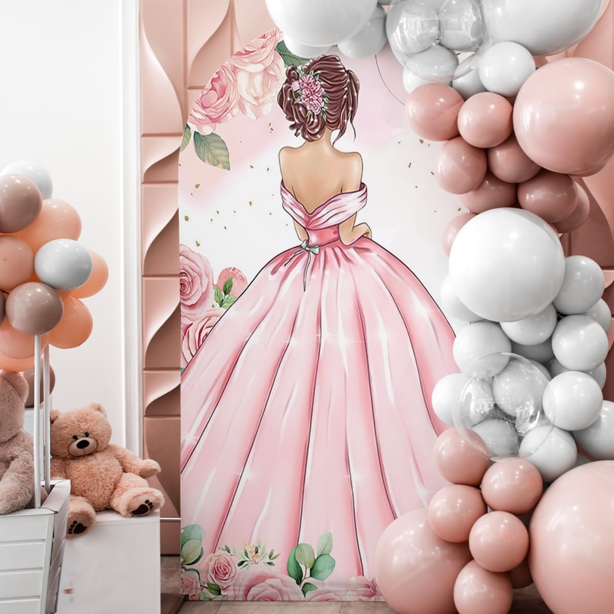 Roze Boog Achtergrond Verjaardag Meisjes | 100 x 210 cm Polyester | 31% Korting