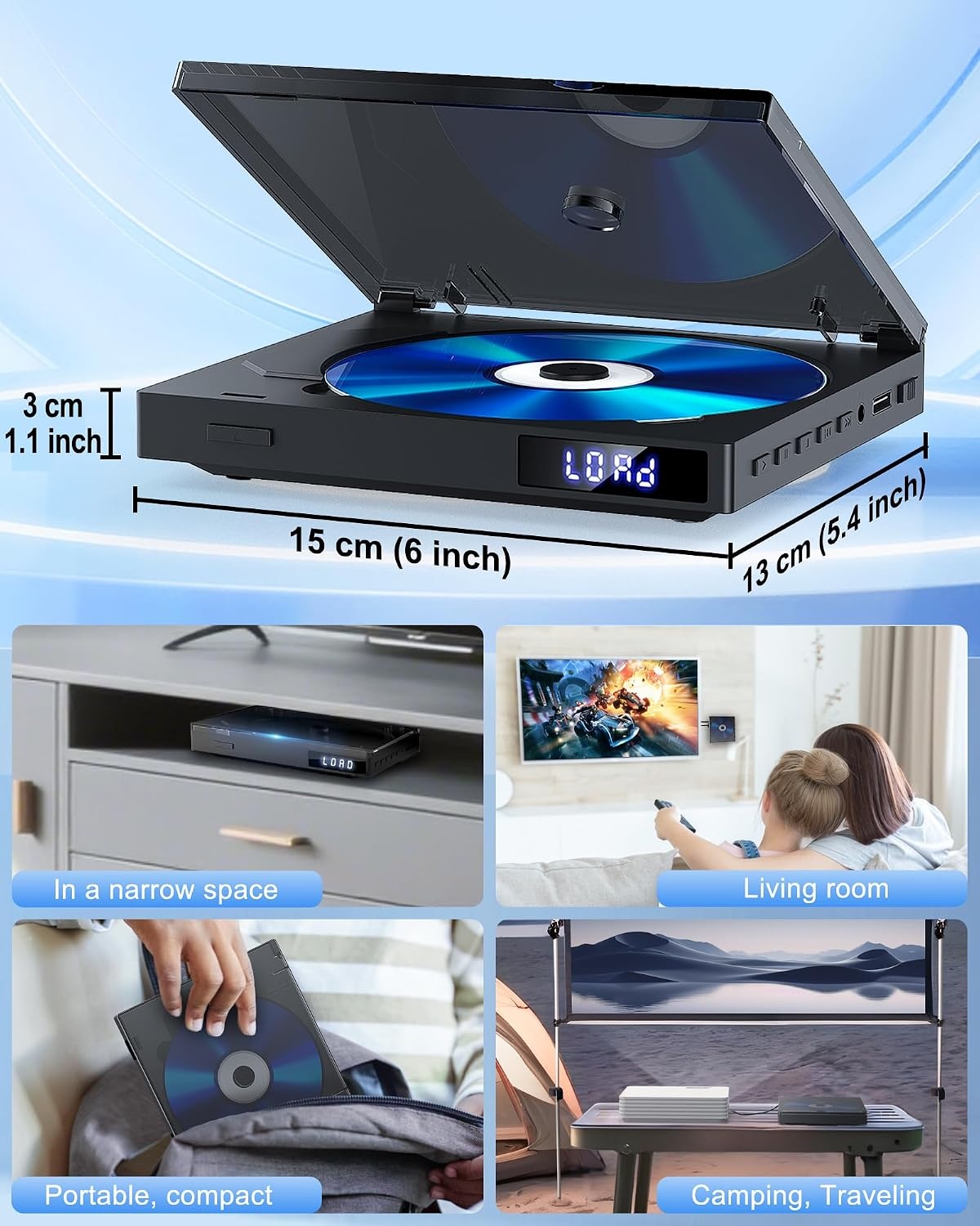Mini DVD Speler Regiovrij 1080P HD | Zwart | Compact 15x13x3 cm | 33% Korting