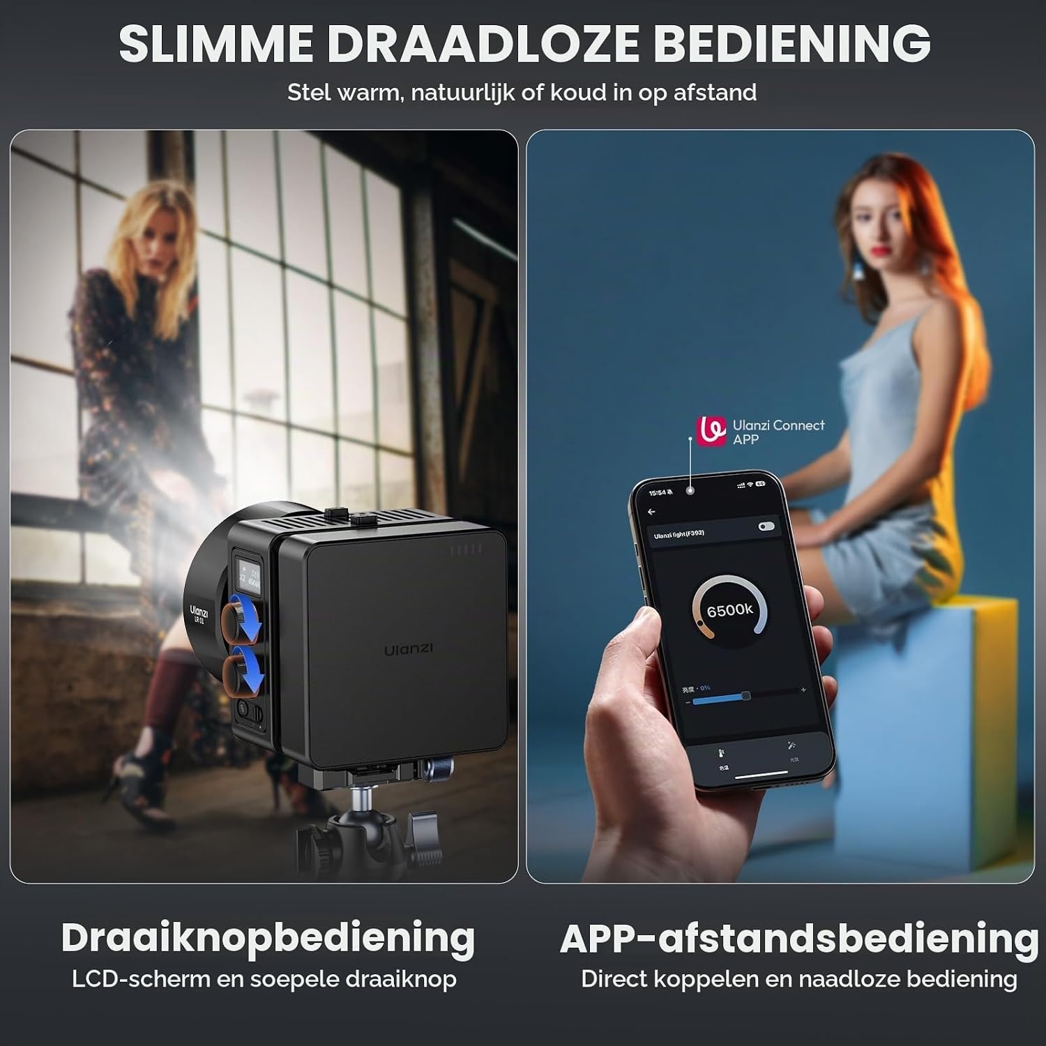 LED Videolamp 65W 2500-6500K met Batterij & APP-bediening - 34% Korting
