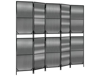 Kamerscherm Poly Rattan Zwart 5 Panelen met 35% Korting