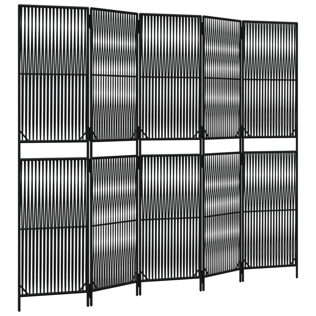 Kamerscherm Poly Rattan Zwart 5 Panelen met 35% Korting