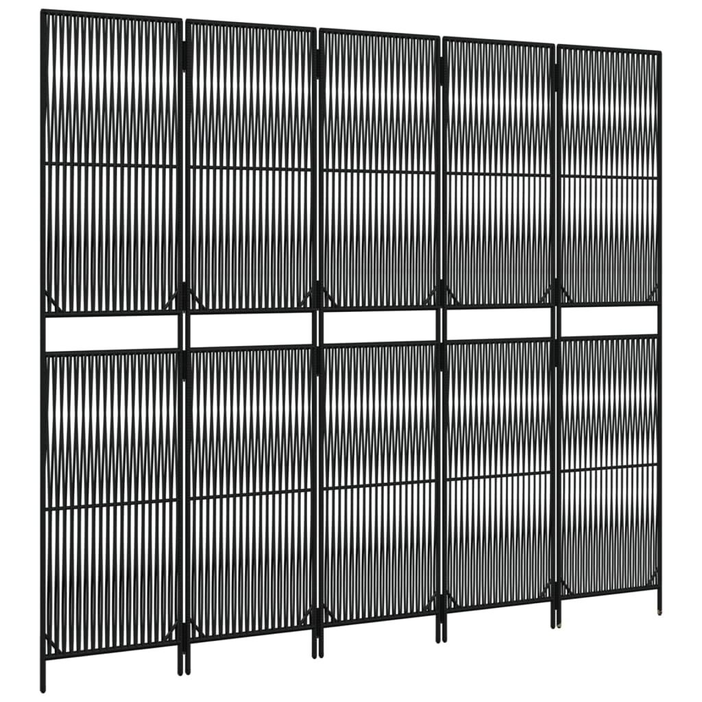 Kamerscherm Poly Rattan Zwart 5 Panelen met 35% Korting
