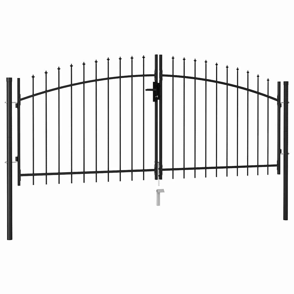 Dubbele tuinpoort met punt, 3x1.25m Staal Zwart - 35% Korting